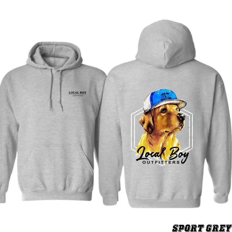 Local Boy Hat Dog Hoodie - Outdoorsman Style Graphic Sweatshirt, Rustic Hunting Pullover, Country Adventure Hoodie for...