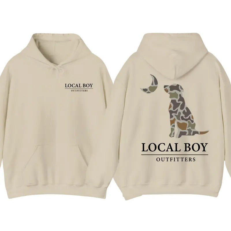 Local Boy Outfitters Camo Dog 2 Sided Hoodie T-Shirt, Gift For Men, Trendy Shirt Sweatshirt | GrindPrints.com