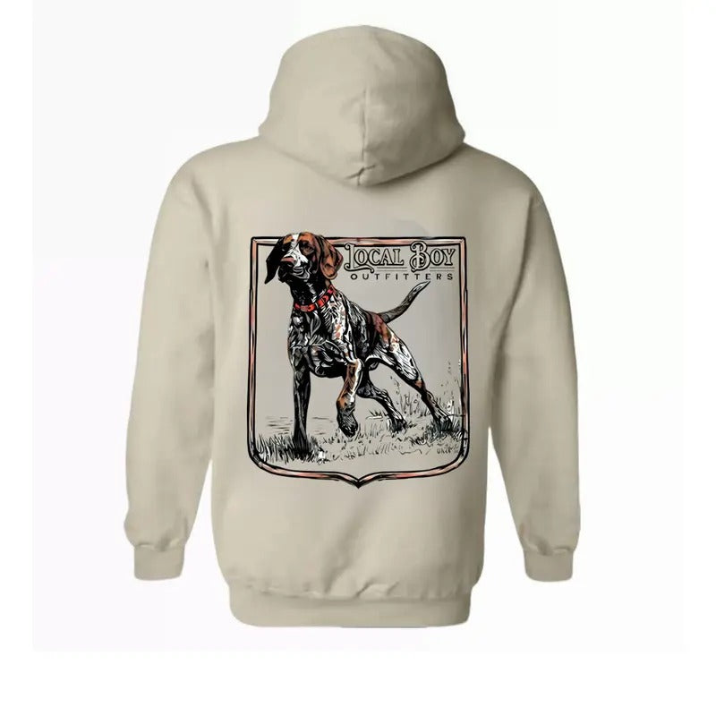 Local Boy Outfitters Hoodie - Stylish Hunting Dog Graphic for Outdoor Enthusiasts, Unisex Hoodie for Adventure and...