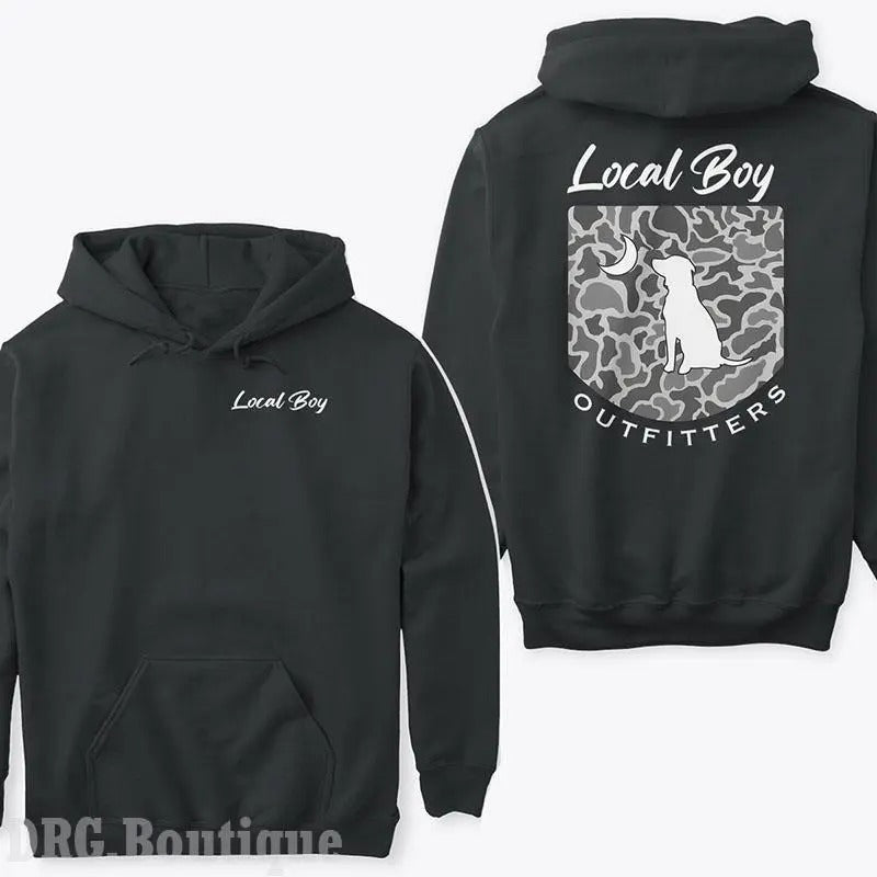 Local Boy Outfitters Hoodie, Camouflage Featuring a Dog and Moon for Outdoor Enthusiasts and Casual Wear Hooded Pullover...