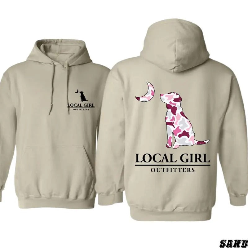 Local Girl Pink Camoflage Dog and Moon 2 sides Unisex Hoodie - Sweater - T-shirt Sweatshirt | GrindPrints.com
