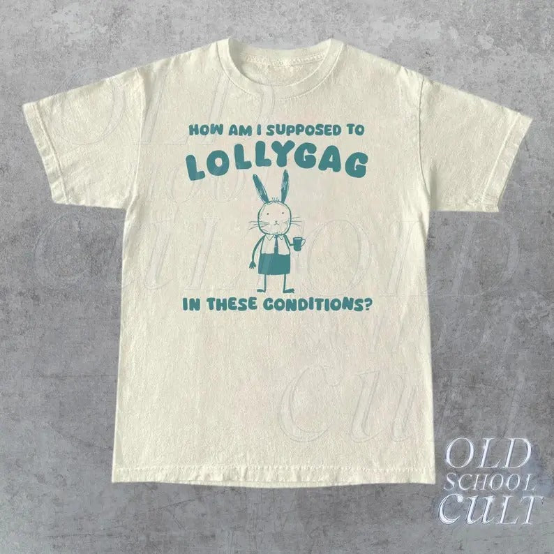 Lollygag Funny Graphic T-Shirt, Retro Unisex Adult T Shirt, Vintage Rabbit T Shirt, Nostalgia T Shirt, Relaxed Cotton...
