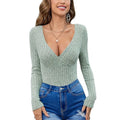 Long Sleeve Bodysuit Tops Wrap V Neck Ribbed Knit Jumpsuit T-Shirts, Hoodie, Sweatshirt | GrindPrints.com