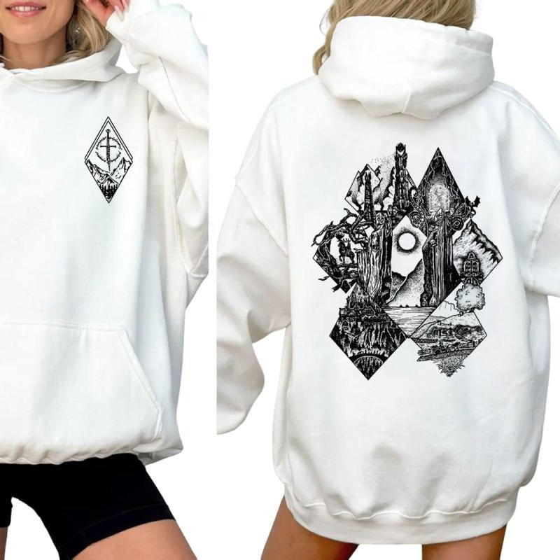 Lotr Middle Earth 2 Sides Tshirt, Lord Of The Rings Sweatshirt, The Hobbit Tolkien Hoodie Graphic, Unisex Sweater...