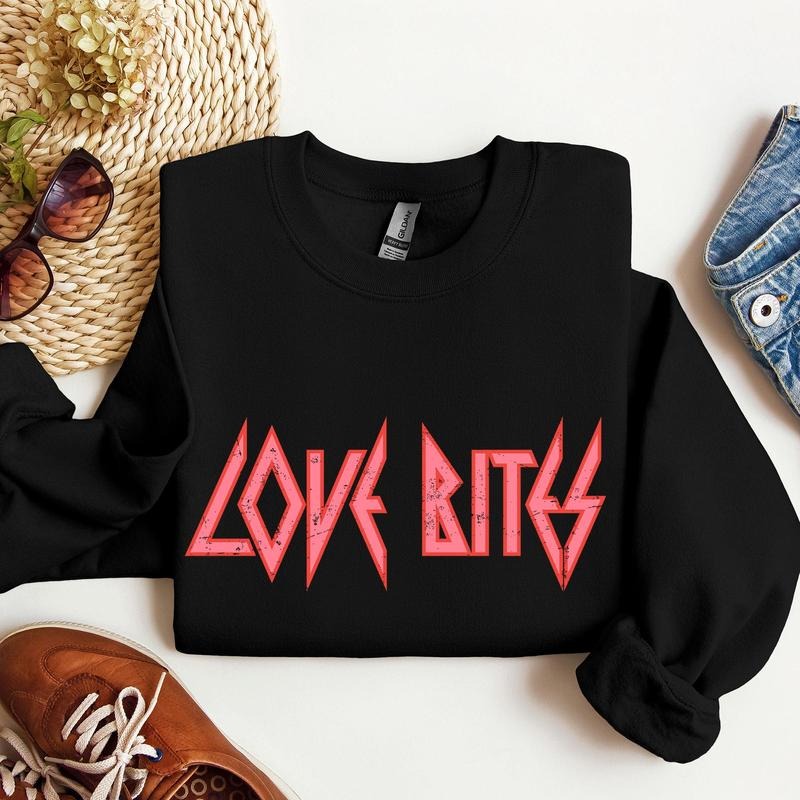 Love Bites Def Retro 80s Rock Music Crew Neck Love Heart Cupid T-Shirts, Hoodie, Sweatshirt