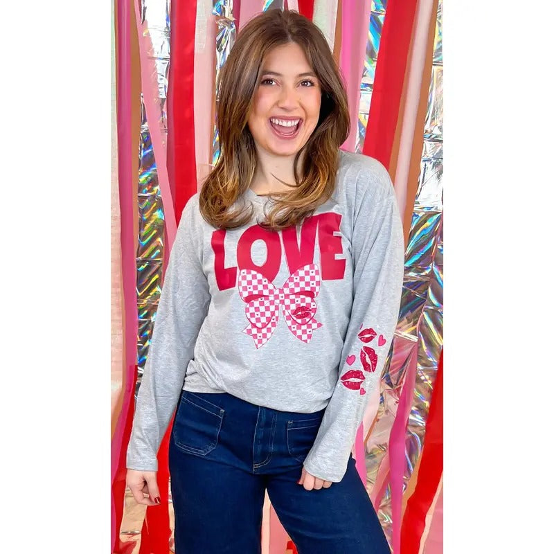 Love Bow Graphic Long Sleeve Shirt Hoodie, Sweatshirt | GrindPrints.com