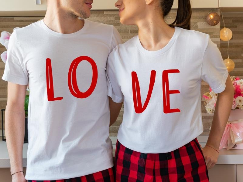 Love Couples Shirt, Matching Valentine's Day Shirt, Cute Valentine Gift For Girlfriend, LO VE Husband And Wife Tee,...
