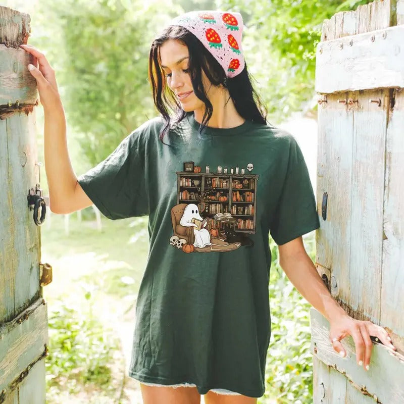 Love Ghost Book Tee, Cute Halloween Shirt, Cotton Shirt For Halloween Hoodie, Sweatshirt | GrindPrints.com