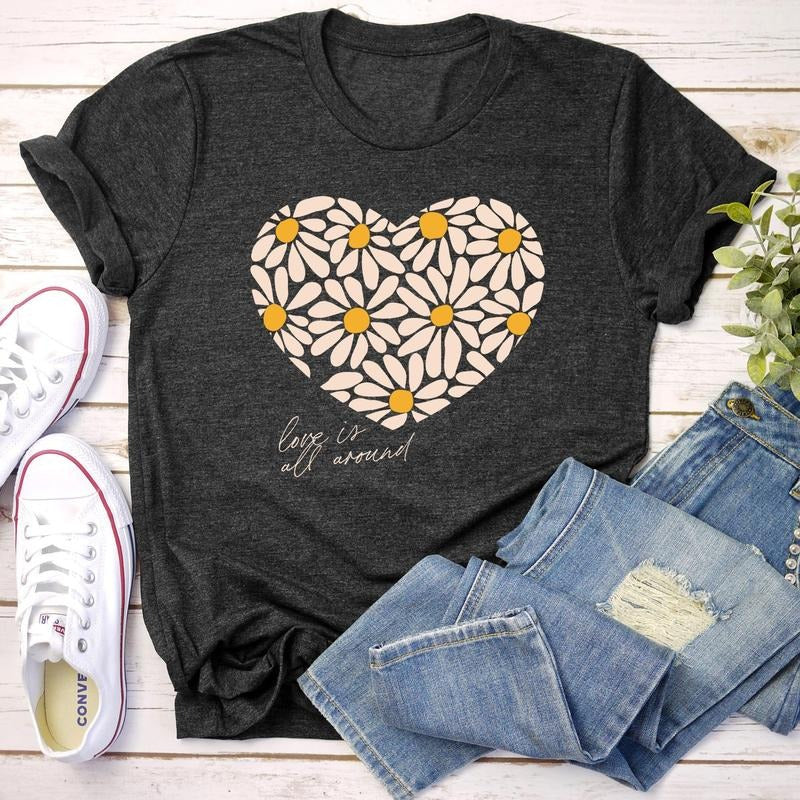 Love Is All Around, Daisy, Heart, Super Soft Tshirt, Valentine's Day Hoodie, Sweatshirt | GrindPrints.com