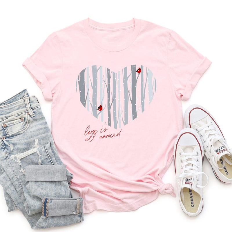 Love Is All Around, Winter Forest, Cardinal, Heart, Super Soft Tshirt, Valentine's Day Hoodie, Sweatshirt | GrindPrints.com