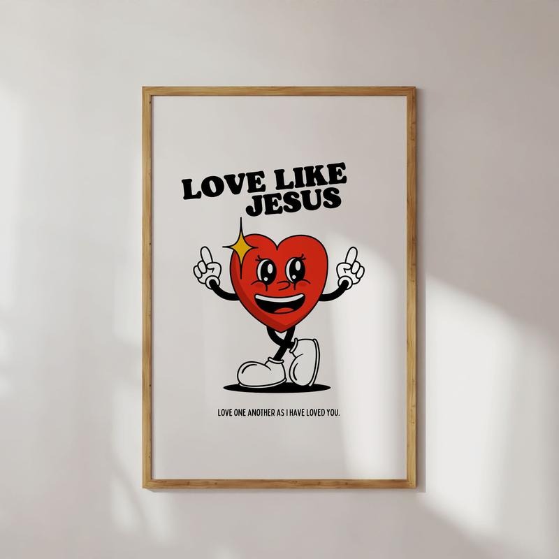 Love Like Jesus Large Wall Poster, Retro Mascot Wall Art, Christian Wall Art, Bible Verse Wall Art, Cute Wall Print Gift,...