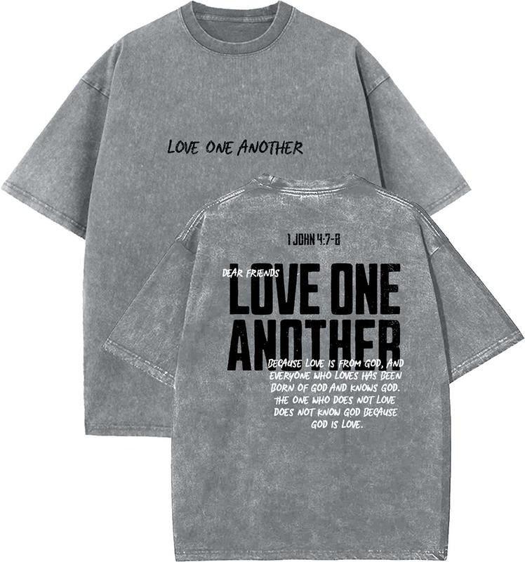 Love One Another Unisex Washed T-Shirt, Christian Tshirts, Vintage 90s Graphic Tee, Gift Top Womenswear Cotton Mineral...