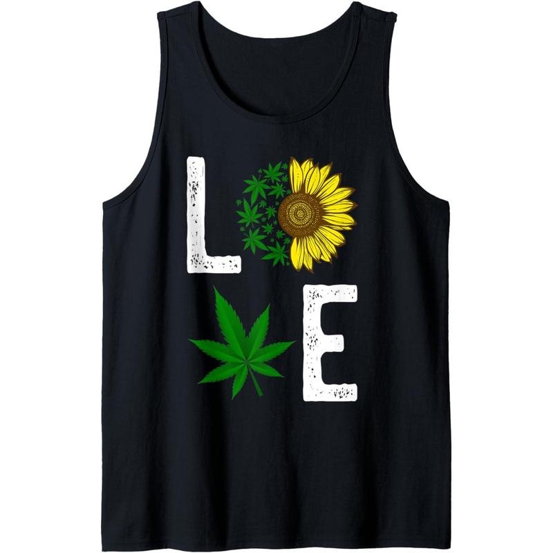 Love Sunflower Marijuana Weed Leaf Cannabis 420 Pot Smoker Tank Top T-Shirts, Hoodie, Sweatshirt | GrindPrints.com