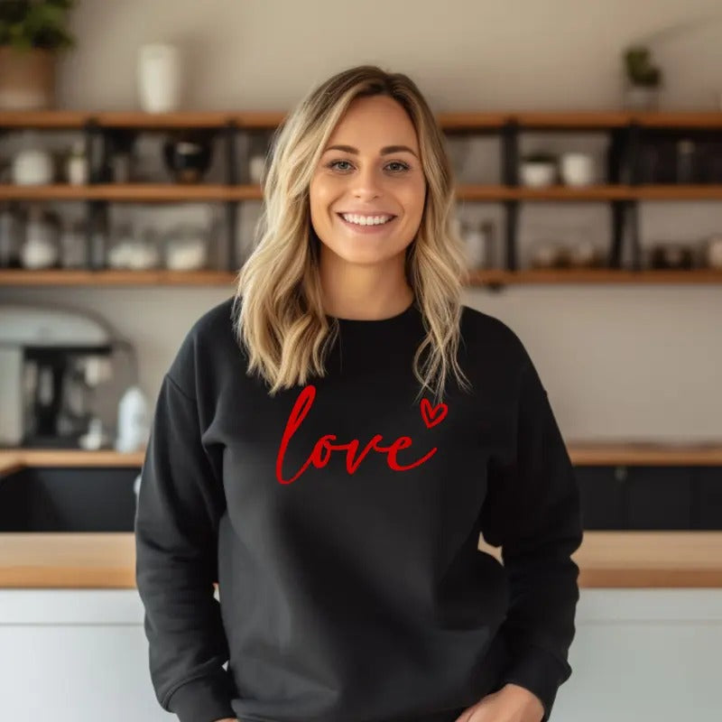 Love with Heart Crewneck Sweatshirt Comfortable Casual Womenswear Everyday T-Shirts, Hoodie | GrindPrints.com