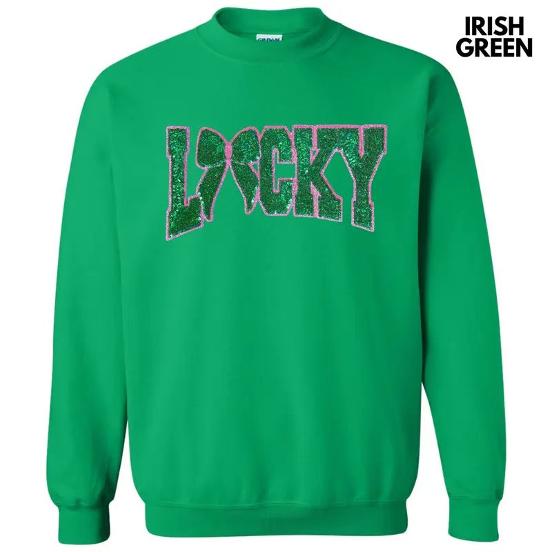 Lucky Bow Sequin Patch Sweatshirt T-Shirts, Hoodie | GrindPrints.com