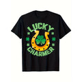 Lucky Charm St. Patrick'S Day 100% Cotton Crew Neck Short Sleeve Black Green & White Shamrock & Horseshoe Relaxed Fit Sizes S XXXL Lightweight 180g Festivities Made Usa T-Shirts, Hoodie, Sweatshirt