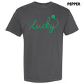 Lucky Cursive Green Puff Comfort Colors T-Shirt Hoodie, Sweatshirt | GrindPrints.com