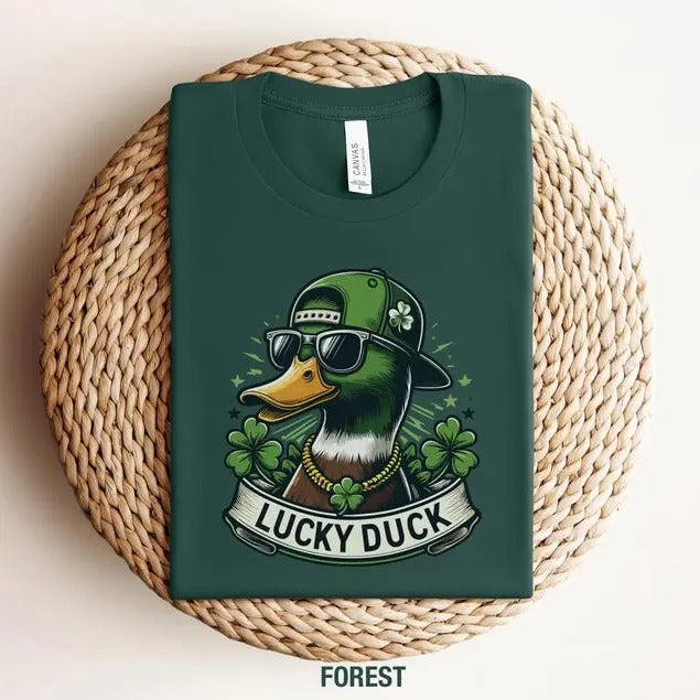 Lucky Duck St. Patrick Day Shirt, Mallard and Shamrocks TShirt, Shamrock and Duck Printed Paddys Day Shirt, Irish Day...