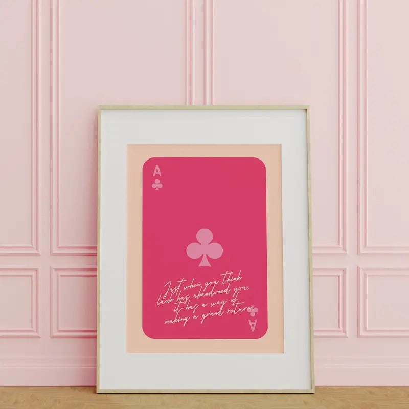 Lucky Girl Syndrome Print, Playing Card Ace Of Clubs Print, Pink Orange Y2k Aesthetic Decor, Preppy Dorm Room Wall Art,...