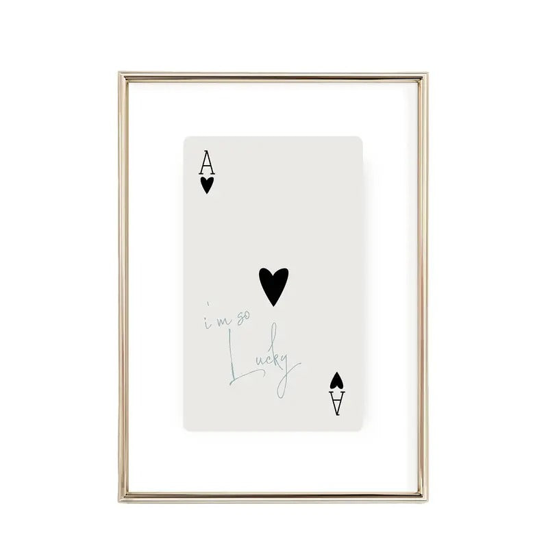 Lucky Girl Syndrome Wall Print, Trendy Ace Of Hearts, Light Blue, I'm So Lucky, Vintage Minimalist Art, Playing Cards,...