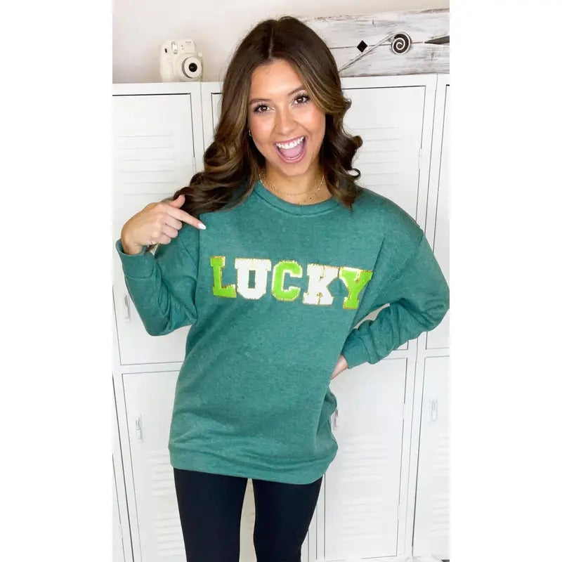Lucky Ideal Chenille Sweatshirt | St. Patrick's Day Green & White Design Sweatshirt🍀 T-Shirts, Hoodie | GrindPrints.com