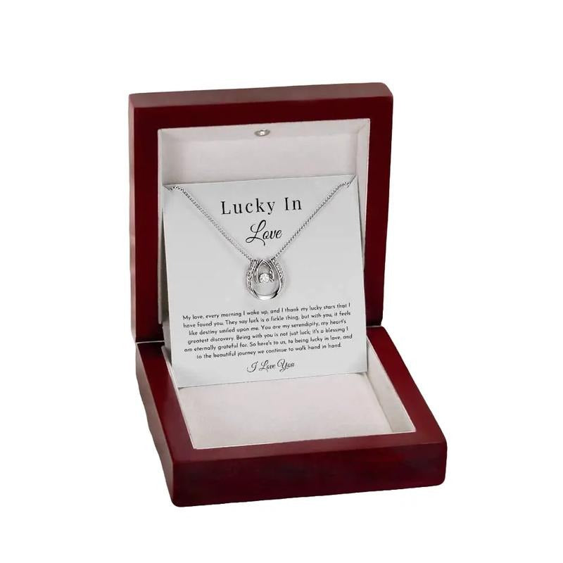 Lucky In Love Necklace, Lucky In Love Pendant, Valentine's Day Gift For Women, Love Necklace With Message Card, Gift For...