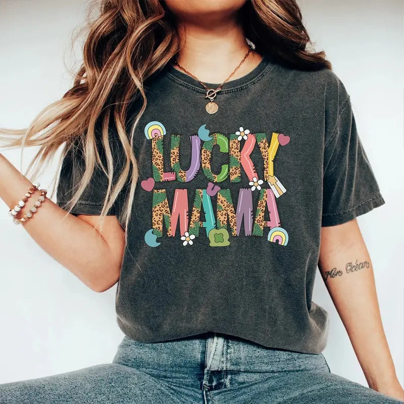 Lucky Mama Shirt - St. Patrick’s Day Leopard Print Tee - Trendy Retro Mom T-Shirt Hoodie, Sweatshirt | GrindPrints.com