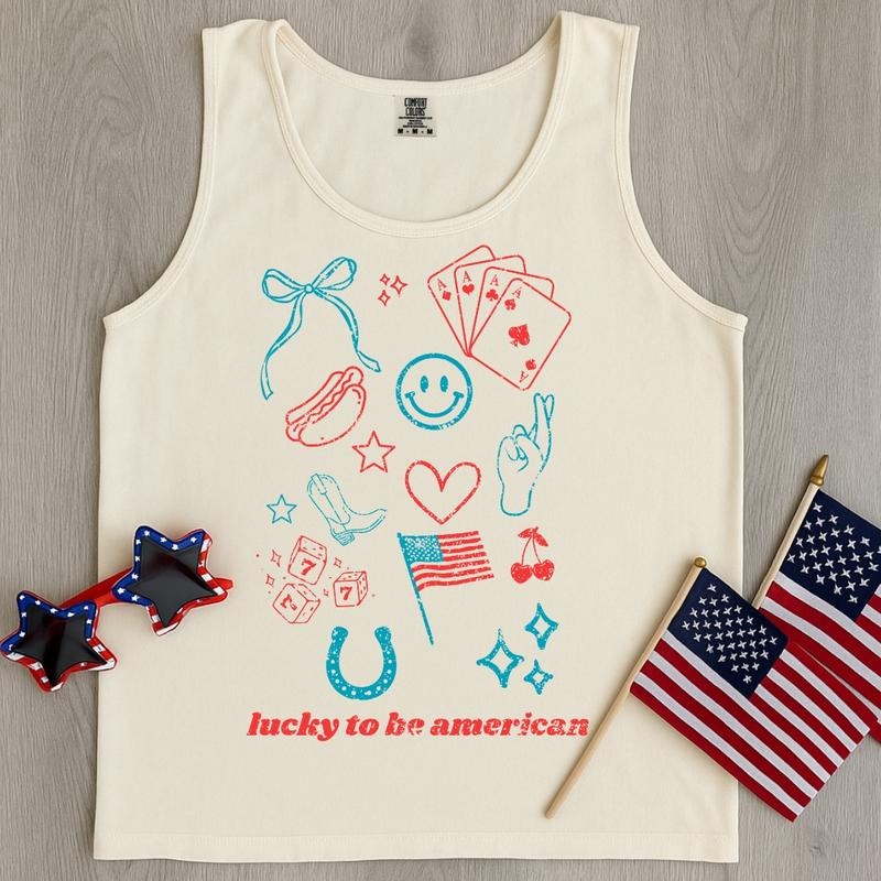 'Lucky To Be American' Tank Top T-Shirts, Hoodie, Sweatshirt | GrindPrints.com