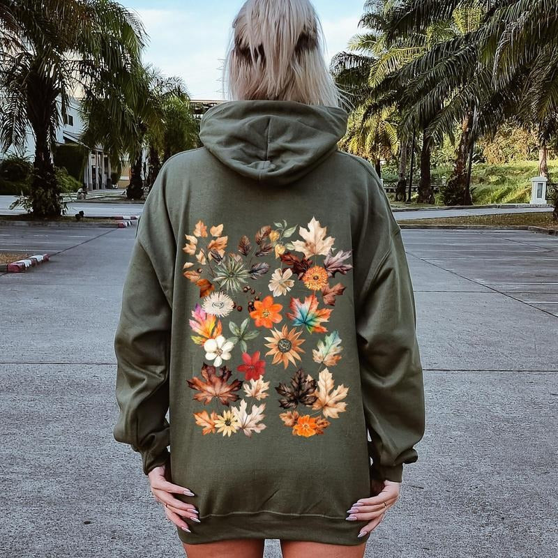 Lush Leaves Artistic Floral Print Hoodie T-Shirts, Sweatshirt | GrindPrints.com