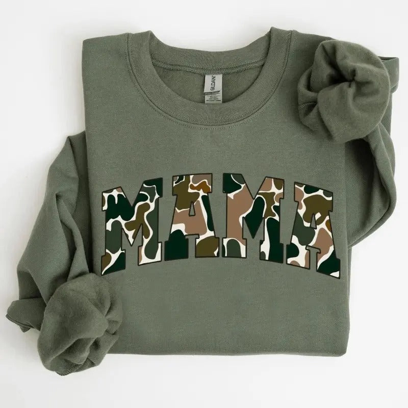 MAMA Camo Old School Bottomland Pattern Crewneck Sweatshirt, Hunting Mama, Hunting Season Unisex Shirt Hoodie