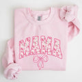 MAMA Pink Chinoiserie Coquette Bow Sweatshirt, Pink Ribbon, Pink Bow Lovers, Soft Mom, Soft Girl Ear Trendy Bow Shirt,...