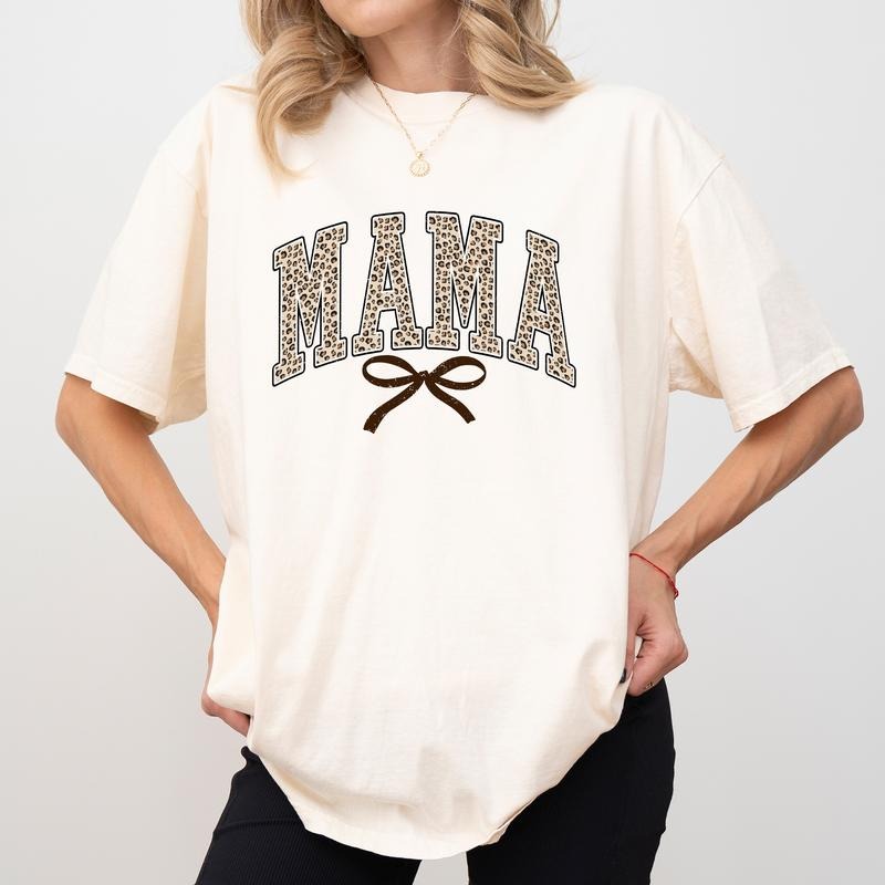 MAPTEES Leopard Coquette Mama Comfort Colors Shirt, Cute Mom T-shirt, Mama Bow Graphic Tee, Leopard Mama Tee, Mother's...
