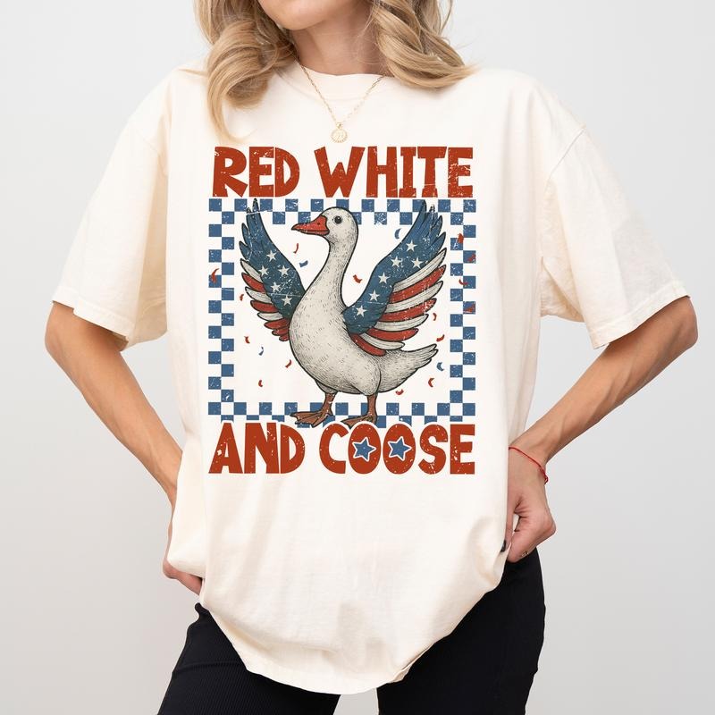 MAPTEES Patriotic Goose Comfort Colors Shirt, America Checkered T-shirt, 4th July Goose Graphic Tee, Independence Day...