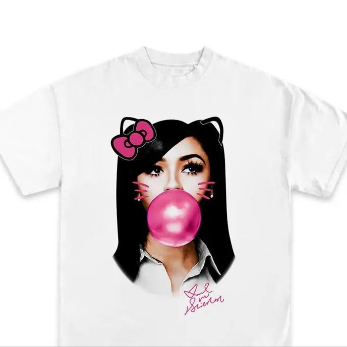 MARIAH THE SCIENTIST Pink Kitty  Bubble Gum Graphic T-Shirt Vintage Graphic Tees vintage  graphic  tees Cotton Top...