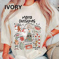 MERRY CHRISTMAS DOODLES T-SHIRT  CASUAL SHIRT UNISEX, CHRISTMAS CLOTHING, GRAPHIC APPAREL, HOLIDAY SHIRT) Cotton Fabric...