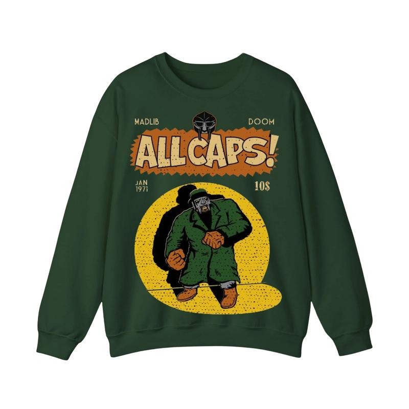 MF Doom Madlib All Caps Sweatshirt, Metal Face Graphic Tee, Menswear Streetwear Tops, Casual Fabric Sweater Hoodie