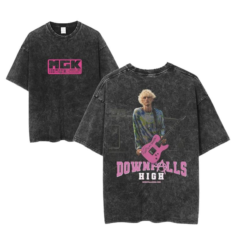 MGK Downfalls High Graphic Tee, Machine Gun Kelly Pink Guitar Shirt, Rock Music Vintage Style, Unisex Grunge Concert...