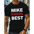 MIKE KNOWS BEST Letter Print Men's Crew Neck Short Sleeve Tees, Trendy T-shirt, Casual Comfy Lightweight Top For Summer,...
