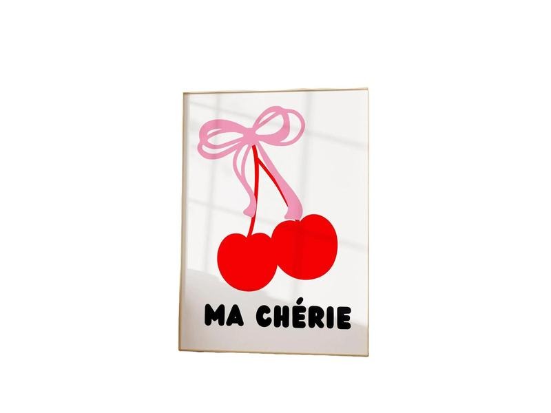 Ma Cherie Bow Poster, Coquette Cherry Ribbon Print, Coastal Cowgirl Decor, Preppy Aesthetic Balletcore Wall Art, Dorm...