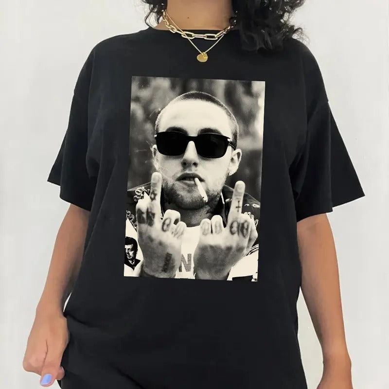 Mac M Middle Finger Tee Short Sleeve Casual Top Cotton Crewneck with Graphic Print Hoodie, Sweatshirt | GrindPrints.com