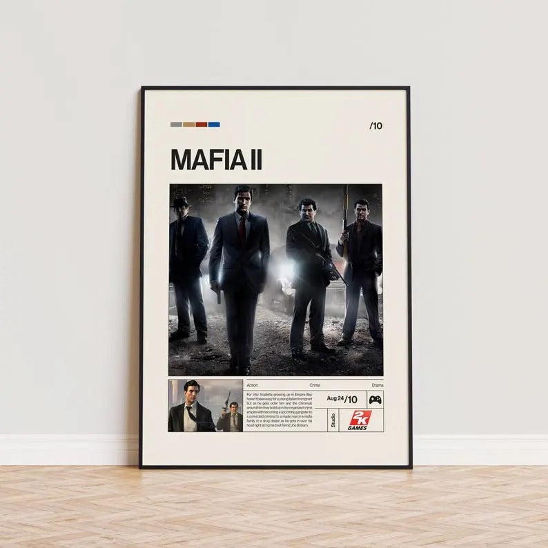 Mafia 2 Poster, Video Game Poster, Minimalist Game Print, Gaming Room Poster, Gamer Gift, Gaming Print Poster, Gaming...