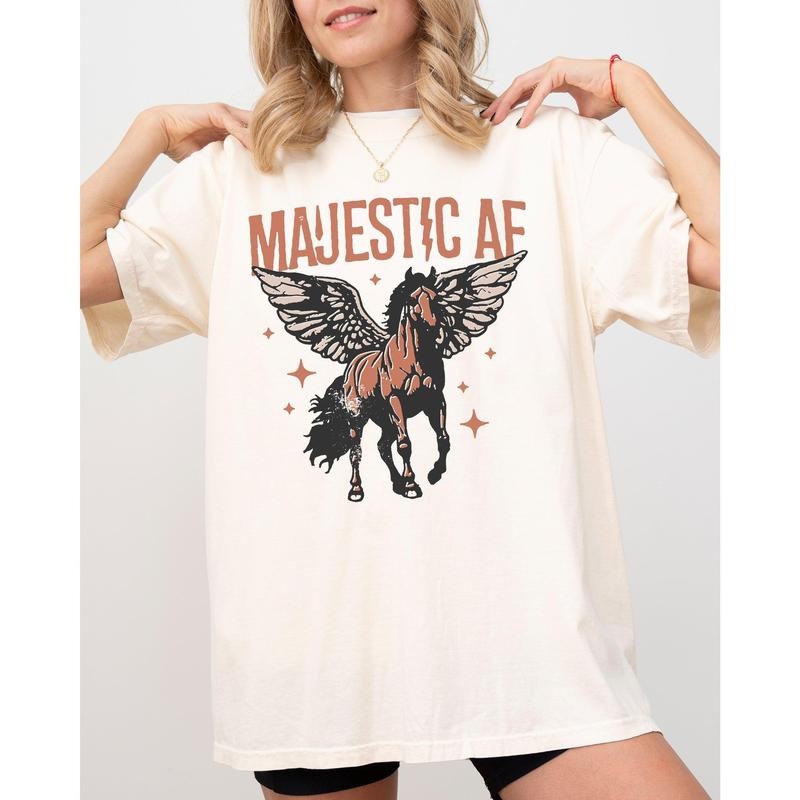 Majestic AF, Unicorn, Winged Horse, Retro, Aesthetic, Funny, Humorous Tshirt, Women's Comfort Color Tee, Tshirt Hoodie,...
