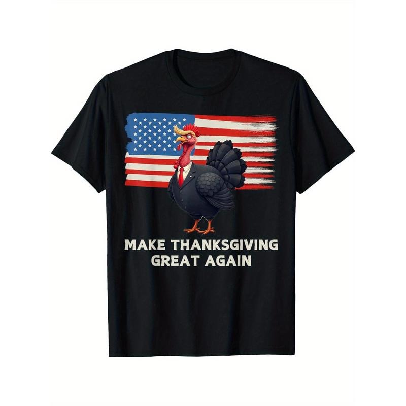 Make Thanksgiving Great Again" Funny Trump Turkey Graphic Tee - 100% Cotton, Breathable & Soft, Perfect for Casual Wear...