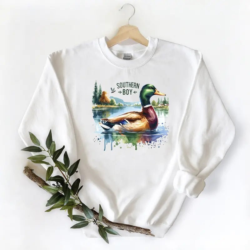 Mallard Duck Western Southern Boy Hunting Sweatshirt, hoodie, Tshirt Unisex Cotton Fabric | GrindPrints.com