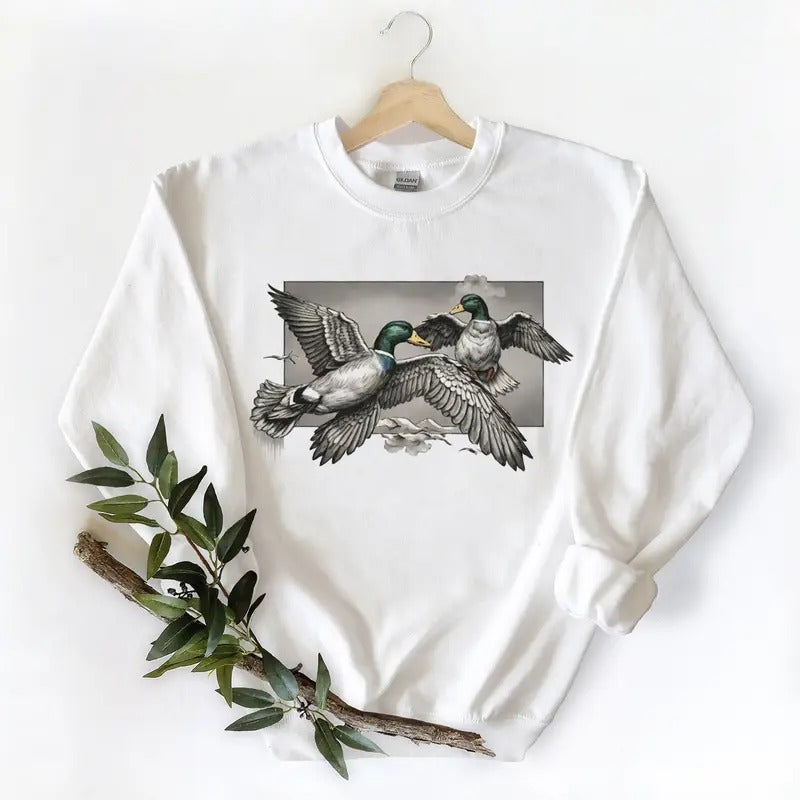 Mallard Ducks Flying Away In The Same Direction Unisex Tshirt Sweatshirt Hoodie, for duck hunters, husbands and Mallard...