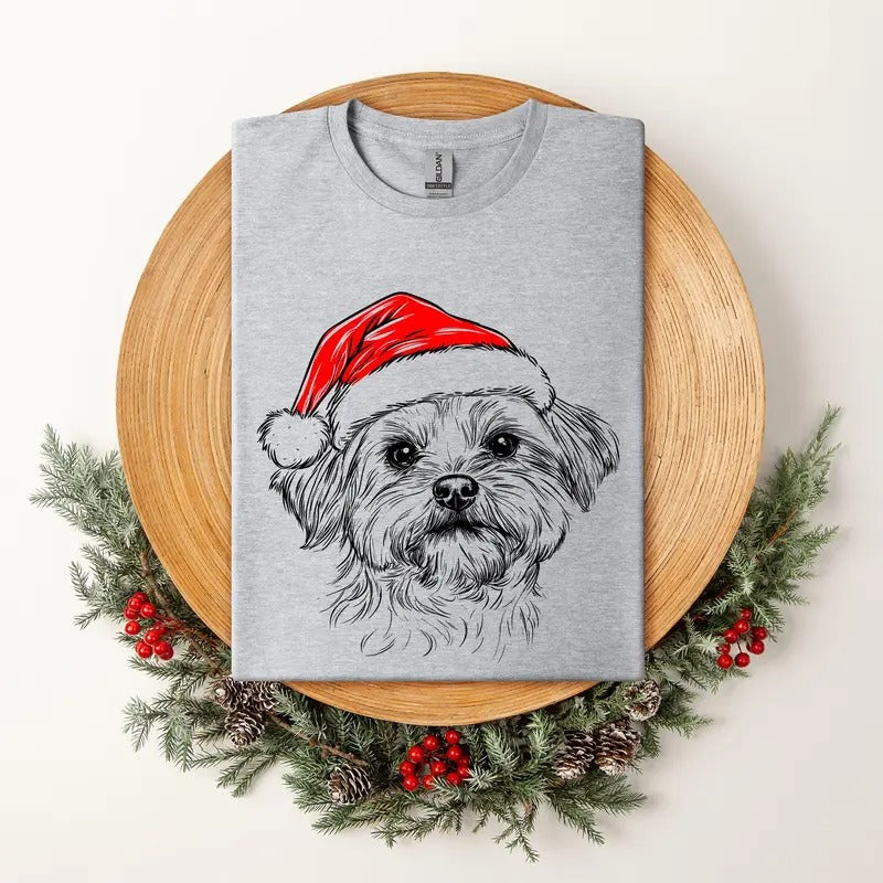 Maltese, Santa, Dog, Christmas, Dog Lover, Pet T-Shirt, Soft Style Tee, Women's Graphic Tshirt Hoodie, Sweatshirt