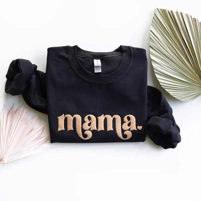 Mama Black Sweatshirt Puff Vinyl Cotton Outfit T-Shirts, Hoodie | GrindPrints.com