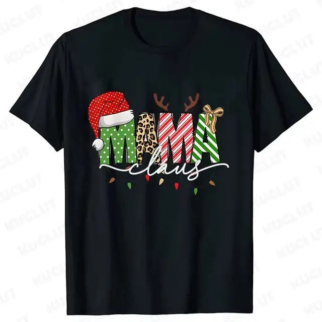 Mama Claus T-shirts Christmas Mama Vintage Graphic Tshirts Mother T-shirts Holiday Family T-shirts Christmas Tree Shirt...