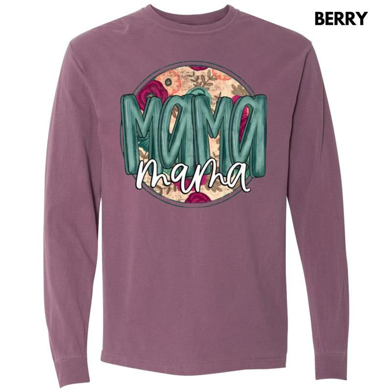 Mama Dark Floral Long Sleeve Comfort Colors T-Shirt Hoodie, Sweatshirt | GrindPrints.com