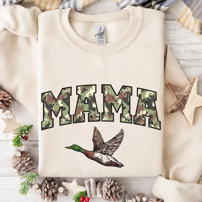 Mama Duck Hunt Camo Bottomland Pattern Crewneck Sweatshirt, Mama Hunting Season Tee Hoodie | GrindPrints.com